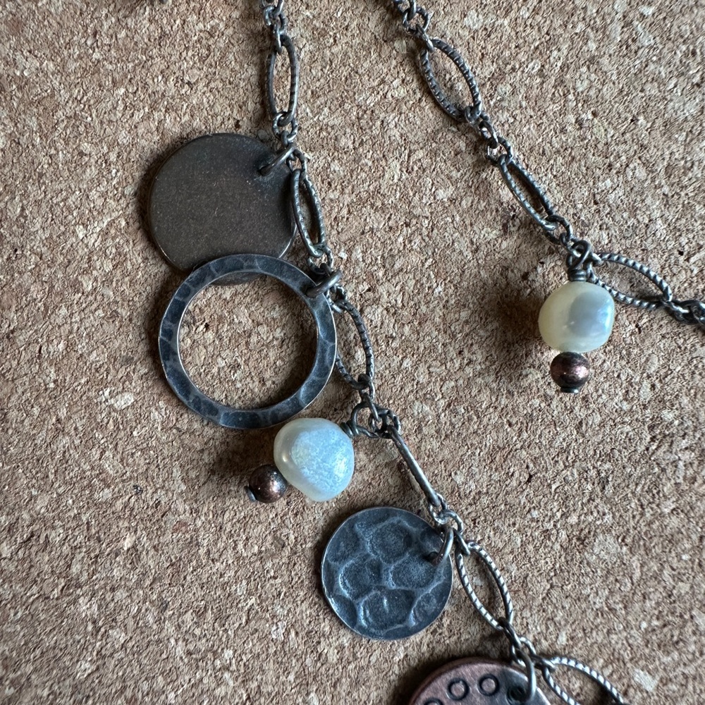 Silpada Sterling 925 Silver, Copper Coin & Pearl Tiered Necklace - Picture 5 of 6
